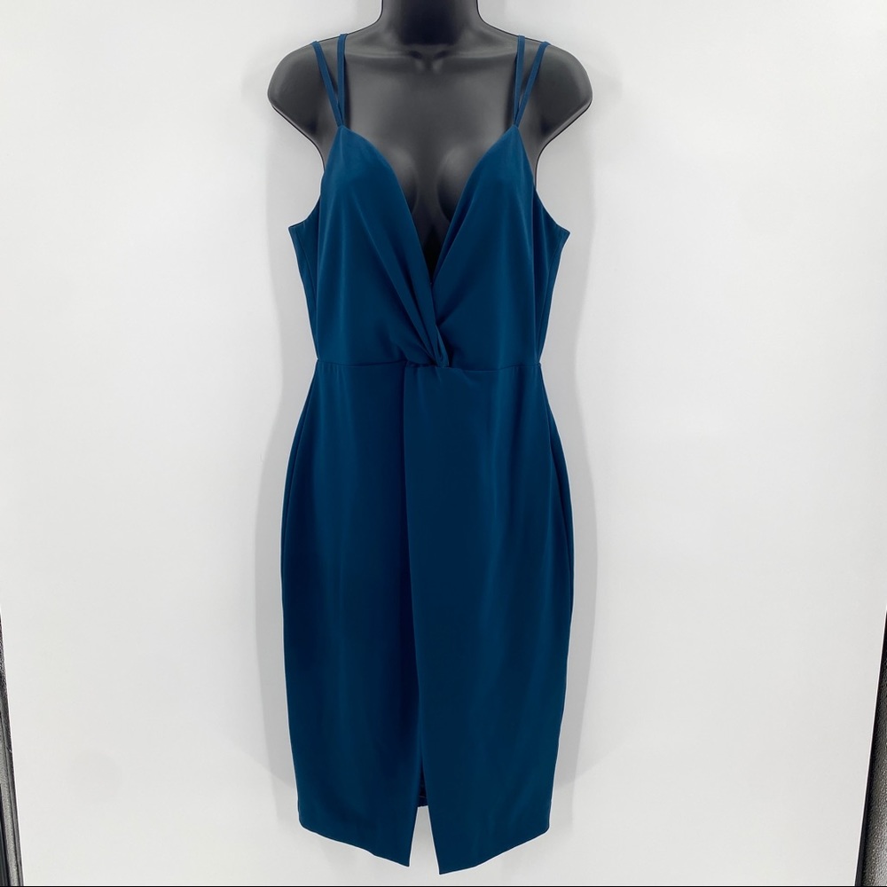 Parker Black Label Dark Blue Midi Dress with Plunging V-Neckline Women’s Size 8